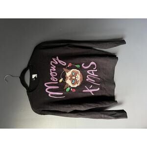 Black 'Meowy X-Mas' Christmas Sweater with Cat Design